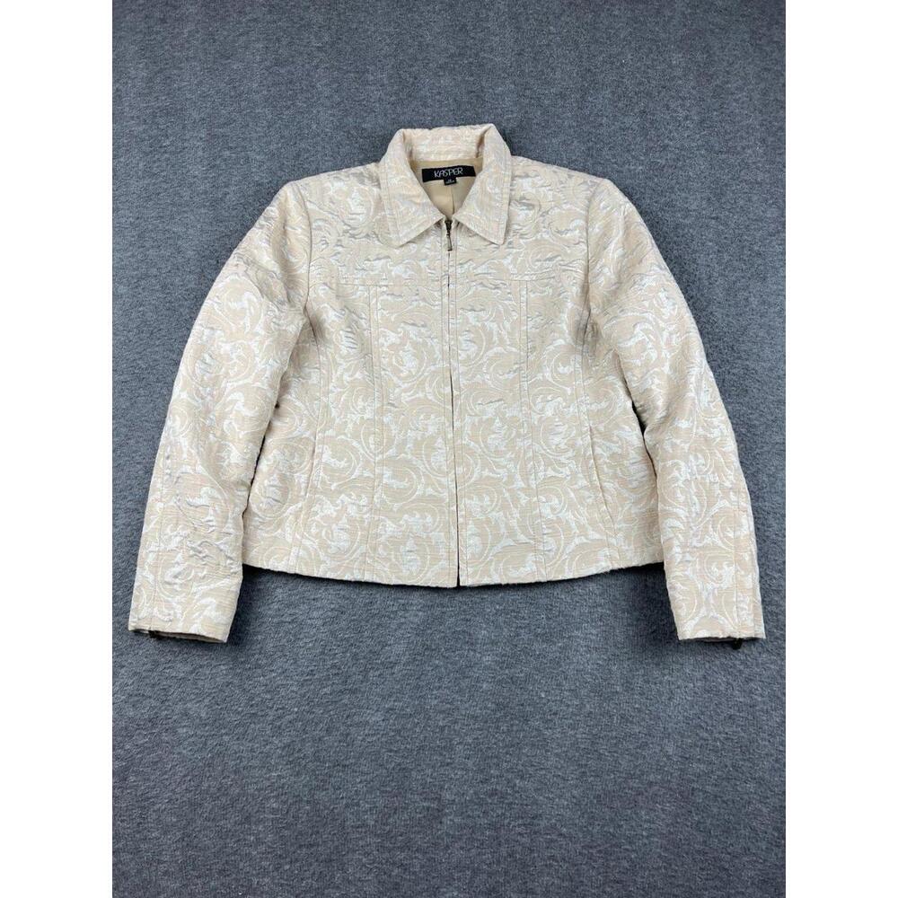 Kasper Women's Beige Jacquard Zip-Up Jacket Size 12